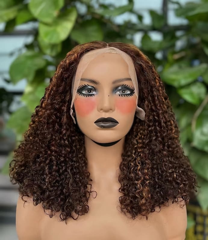 Curly Brown Ombre Wig — 100% Human Hair