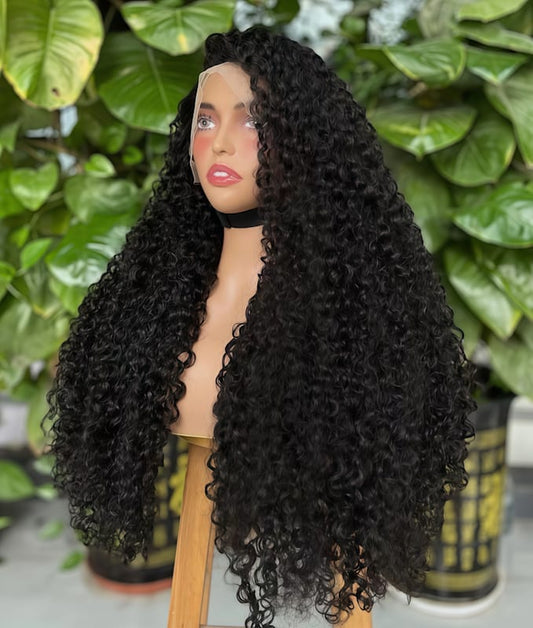 Jet Black Curly Wig — 100% Human Hair